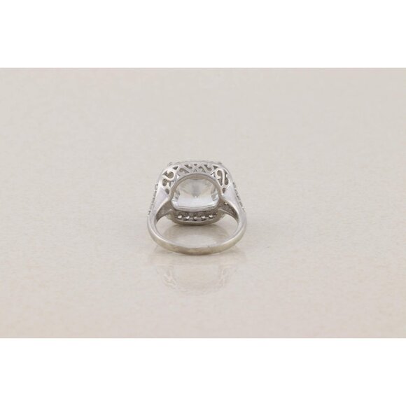 Sterling Silver Cushion Cut Cubic Zirconia Halo Ring Size 6 1/4 Sparkly - Picture 5 of 8